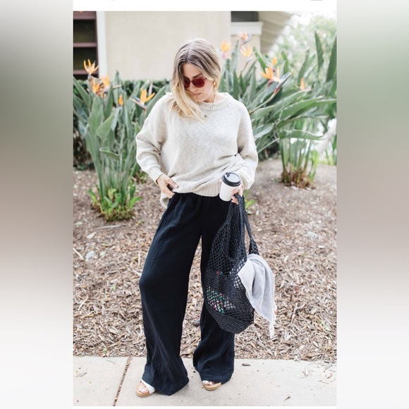 NWT! GAP Black Wide Leg crinkle Gauze gauzy  Crinkle Pants Lightweight small - Picture 4 of 9